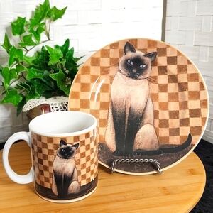 👉ONEIDA COUNTRY KITTIES COLLECTION MUG & PLATE SET ~EXOTIC, CURIOUS SIAMESE CAT